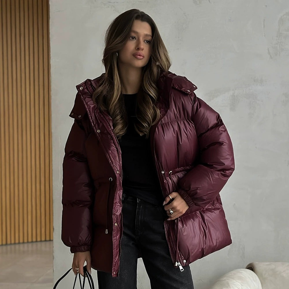 Damen gesteppte Steppjacke mit Taillenzug und Kapuze Drune