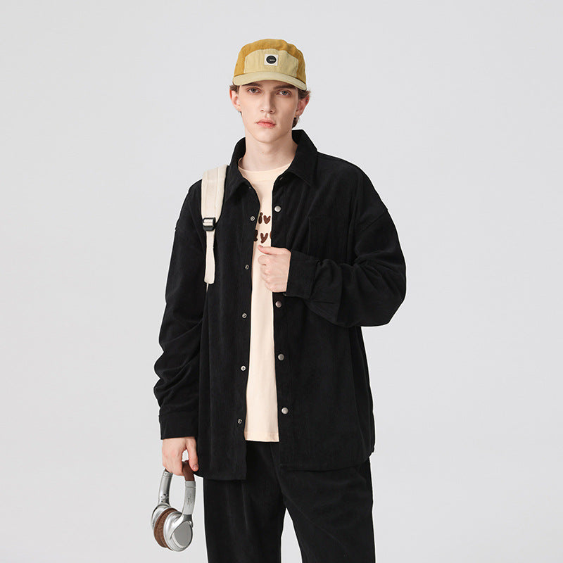 Herren Oversize-Cordhemdjacke mit Druckknöpfen und Brusttasche Drune