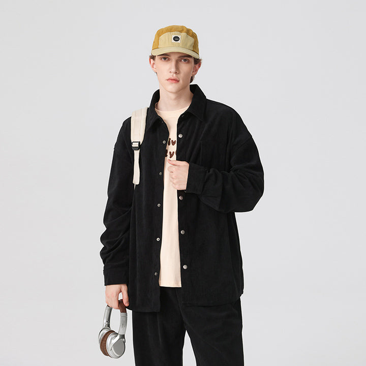 Herren Oversize-Cordhemdjacke mit Druckknöpfen und Brusttasche Drune