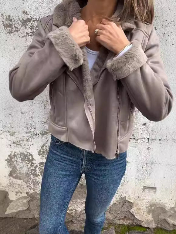 Damen Fleece-gefütterte Bikerjacke mit schickem Revers Drune