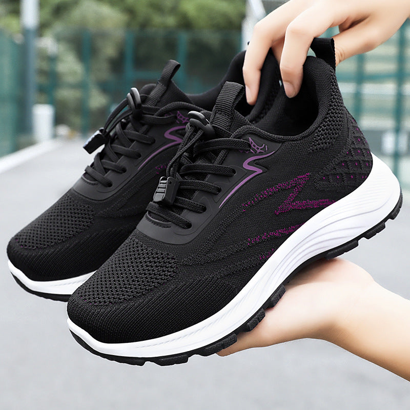 Damen nan atmungsaktiver Strick-Laufsneaker mit Schnellzug-Schnürung, gepolsterter EVA-Zwischensohle und profiliertem Laufsohle Drune