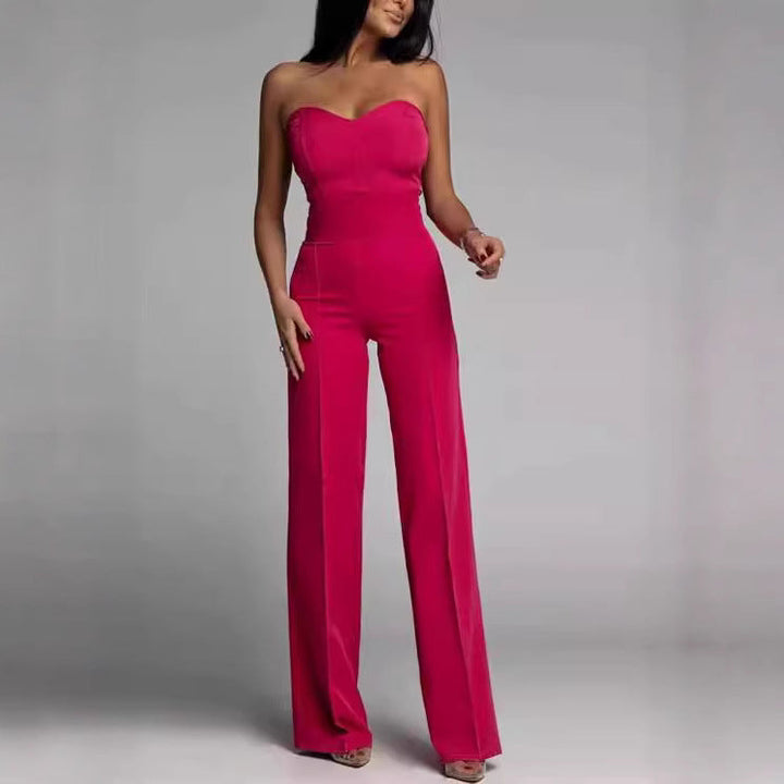 Damen eleganter Jumpsuit mit schulterfreiem Design und weitem Bein Drune