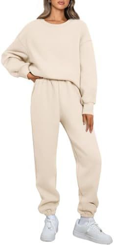 Damen nan Relaxed-Loungewear-Set mit Oversize Rundhals-Sweatshirt und taillierter High-Waist Jogginghose aus French Terry Drune