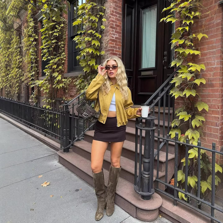 Damen Blousonjacke in Velours‑Optik mit Raglanärmeln und tailliertem Saum Drune