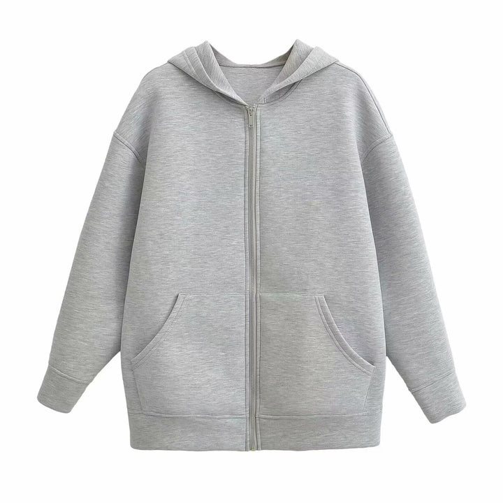 Damen 70+ Oversize Kapuzenjacke mit Reißverschluss, Kängurutaschen und verlängertem Saum Drune