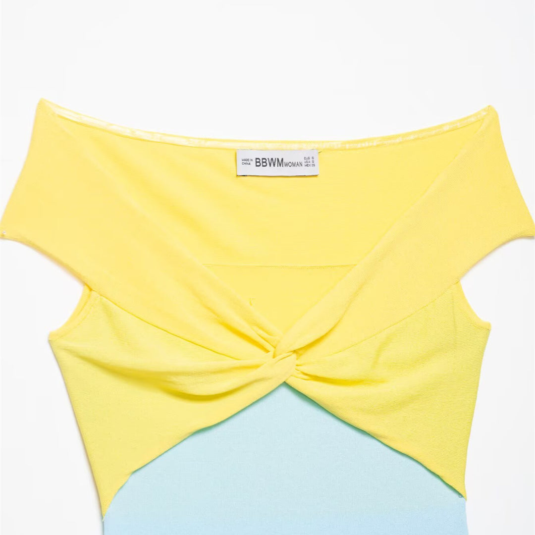 Damen Off-Shoulder Oberteil mit Knoten-Detail und Farbverlauf Drune