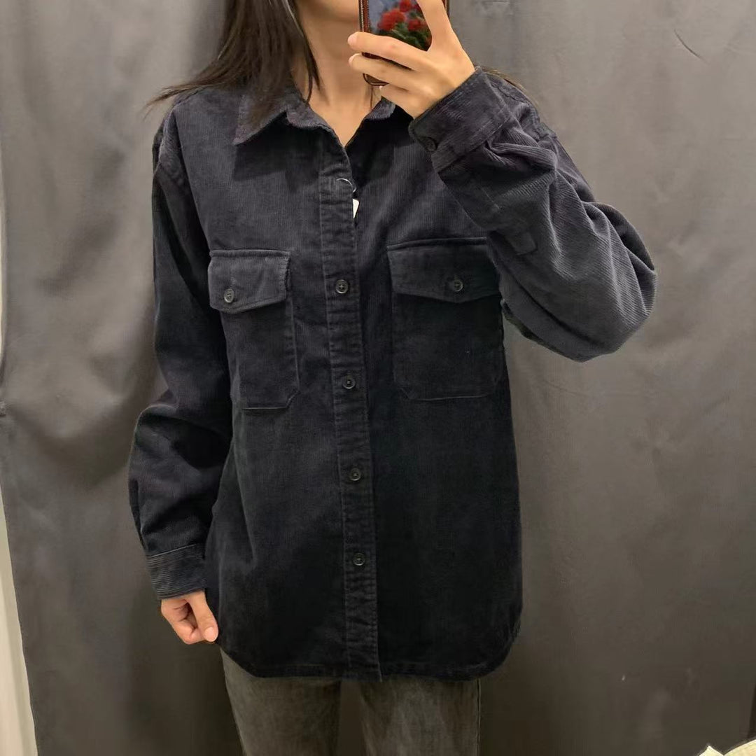 Damen lässige Kordjacke mit praktischen Brusttaschen Drune