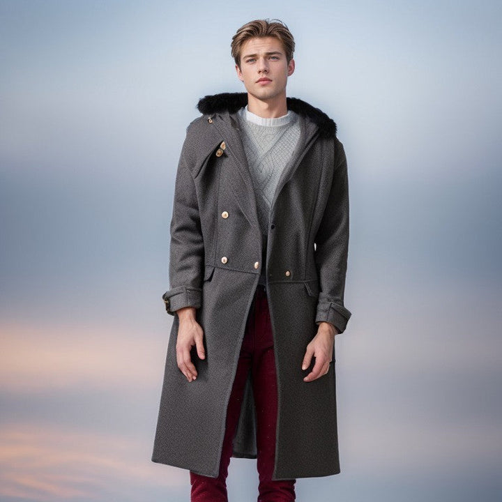 Herren elegante Wolljacke mit kunstfellkragen Drune