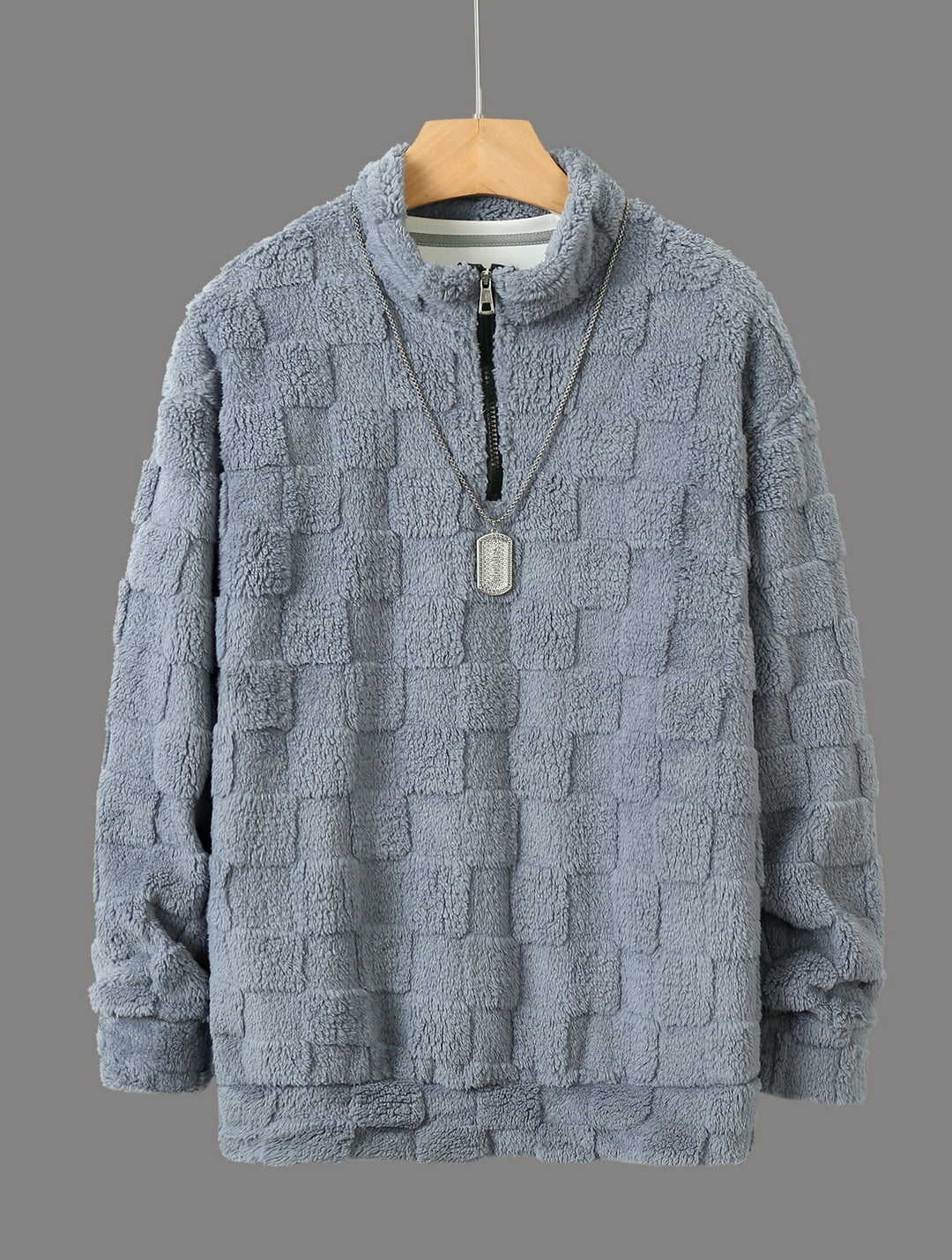 Herren karierter Sherpa-Halbzip-Pullover mit hohem Stehkragen und weicher Teddy-Fleece-Qualität Drune