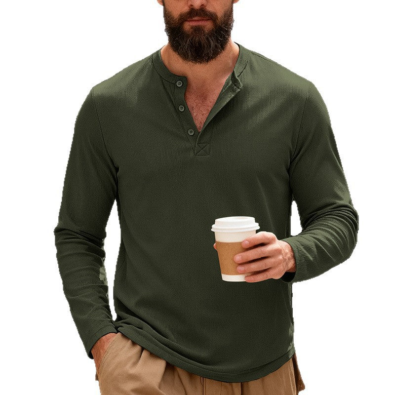 Herren nan Thermo-Henley-Langarmshirt mit Waffelstruktur, Rundhalsausschnitt und Knopfleiste Drune