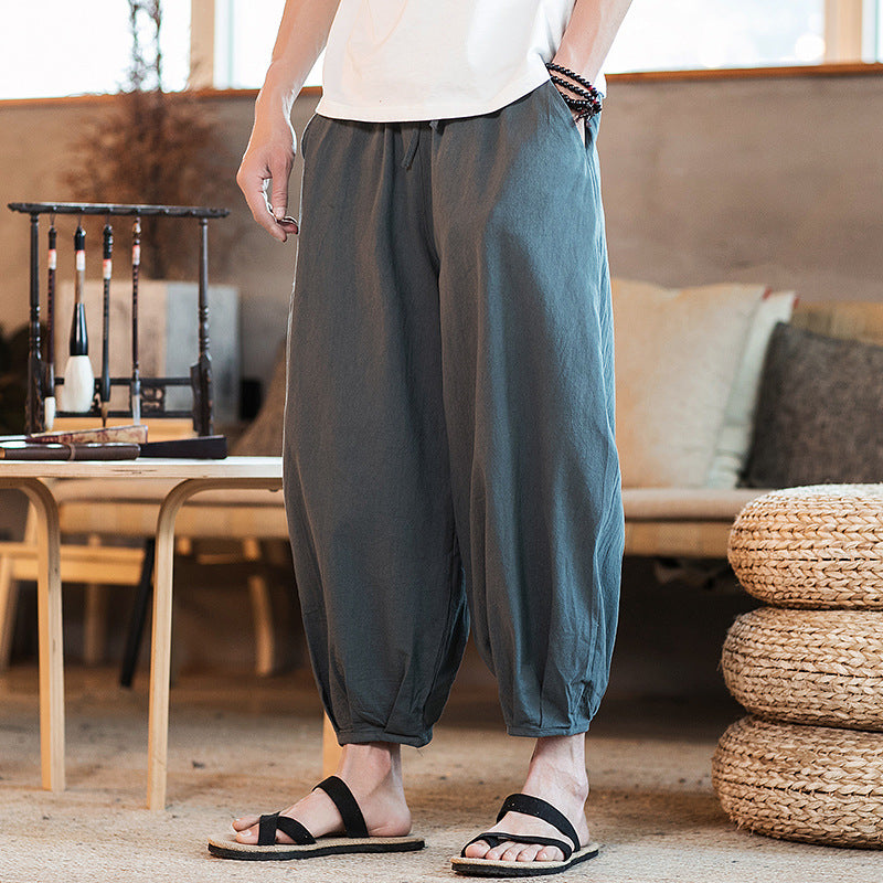 Herren Weite Harem-Loungehose mit elastischem Bund und gerafften Knöchelabschlüssen Drune