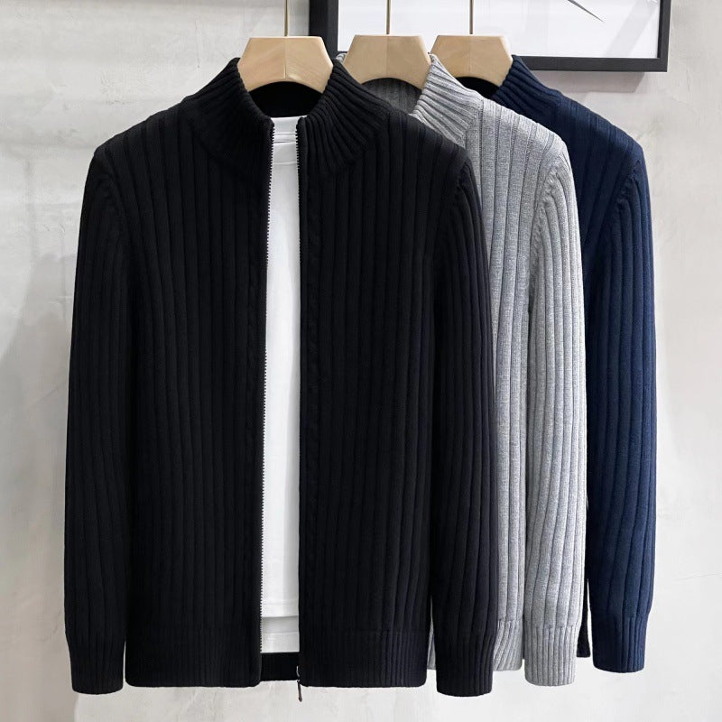 Herren Modischer Rippenstrickpullover mit hohem Kragen Drune
