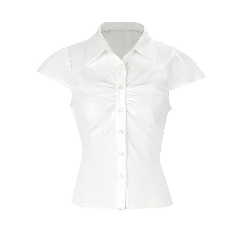 Damen elegante Bluse mit Raffung und schickem Kragen Drune