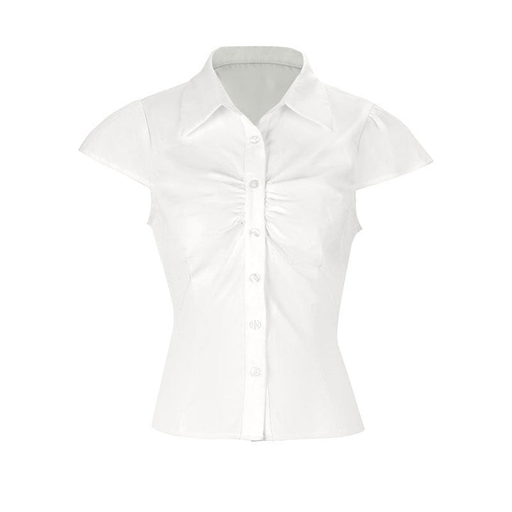Damen elegante Bluse mit Raffung und schickem Kragen Drune