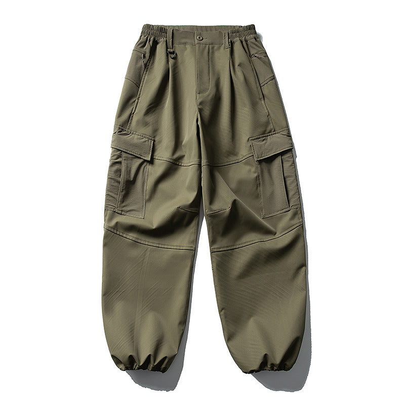 Herren Oversize-Cargohose mit elastischem Tunnelzugbund, Kniepaneelen und elastischen Bündchen Drune