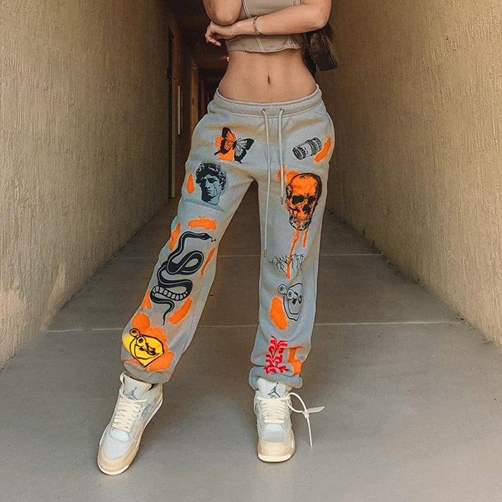 Damen Baggy Jogginghose mit kreativen Grafikdetails Drune