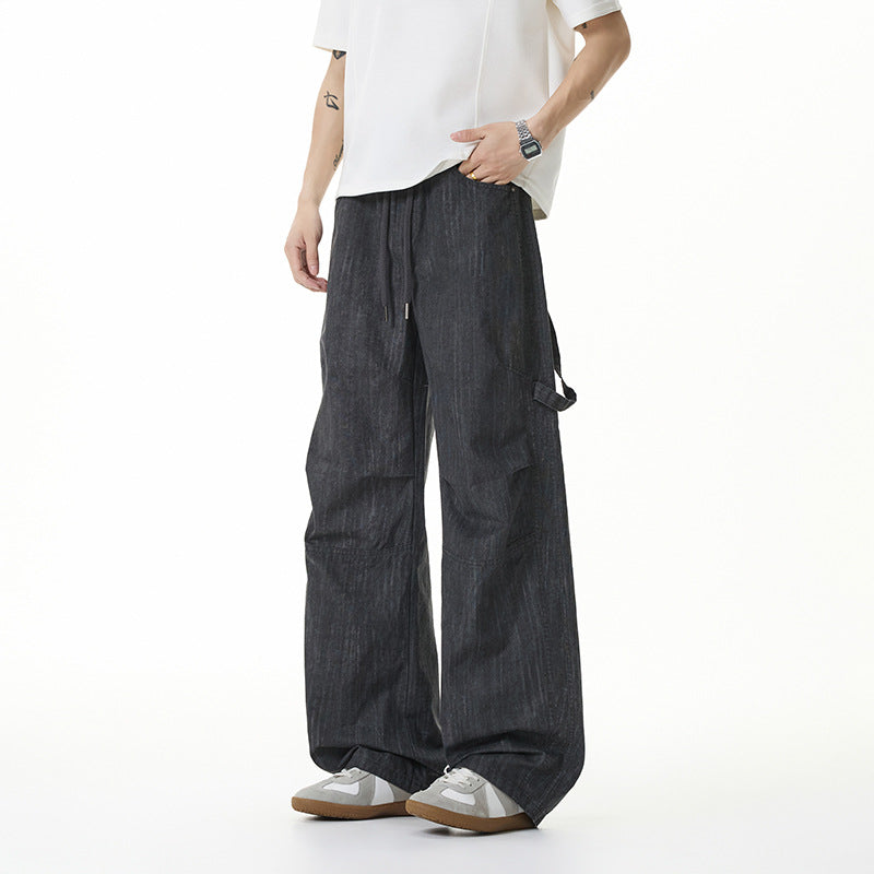 Damen Weite Leinenoptik Cargo-Bundhose mit Tunnelzug, Knieabnähern und asymmetrischer Seitentasche Drune