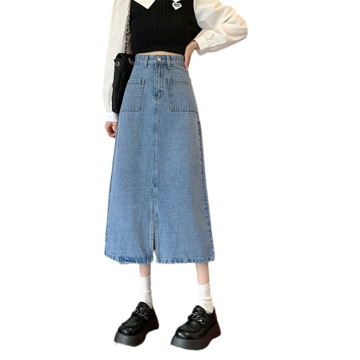 Damen Langer Denim-Rock mit praktischen Taschen Drune