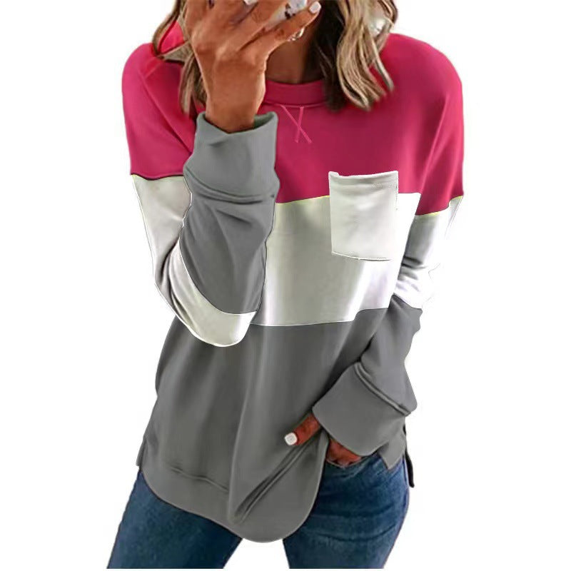 Damen Lässiger Sweatshirt mit modischem Farbblock-Design Drune