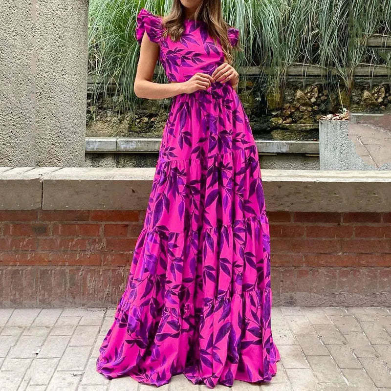 Damen Maxikleid mit Rüschendetails und floralem Design Drune
