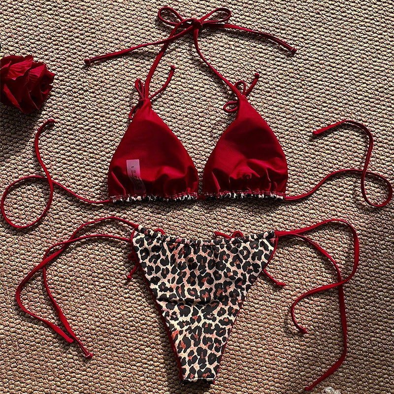 Damen Triangel-Bikini-Set mit verstellbaren Bändern und tierisch inspiriertem Design Drune