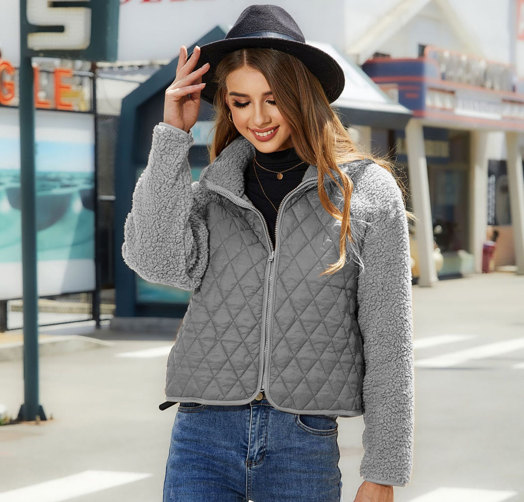 Damen Kuschelige Steppjacke mit weichem Kragen und kontrastierenden Ärmeln Drune