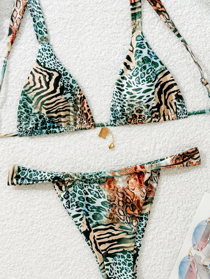 Damen Triangel-Bikini mit floralem Leopardenmuster Drune