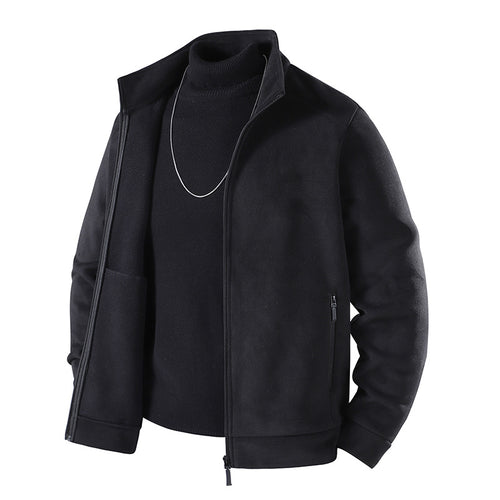 Herren Schlichte Velours-Optik Übergangsjacke mit hochschließendem Stehkragen, verdecktem Zwei-Wege-Reißverschluss & Zip-Taschen Drune
