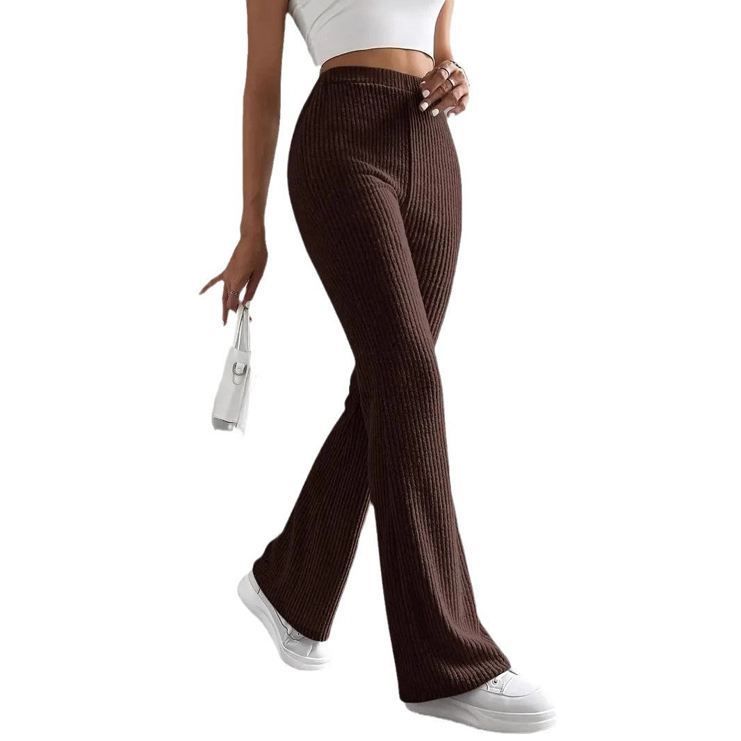 Damen lässige Ripp-Hosen mit hohem Bund und weitem Bein Drune