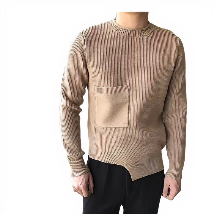 Herren Grobgerippter Rundhalspullover mit aufgesetzter Brusttasche Drune