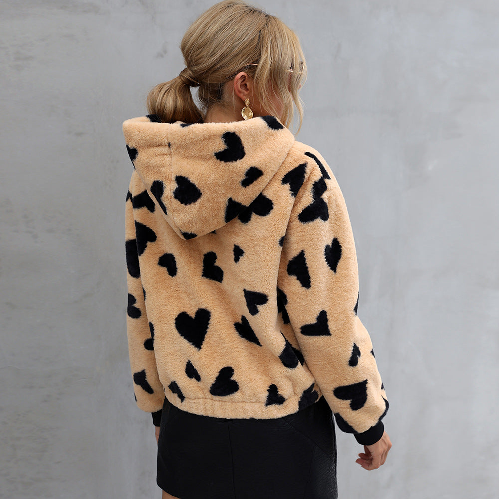 Damen Kuschelige Fleecejacke mit Herzmuster Drune