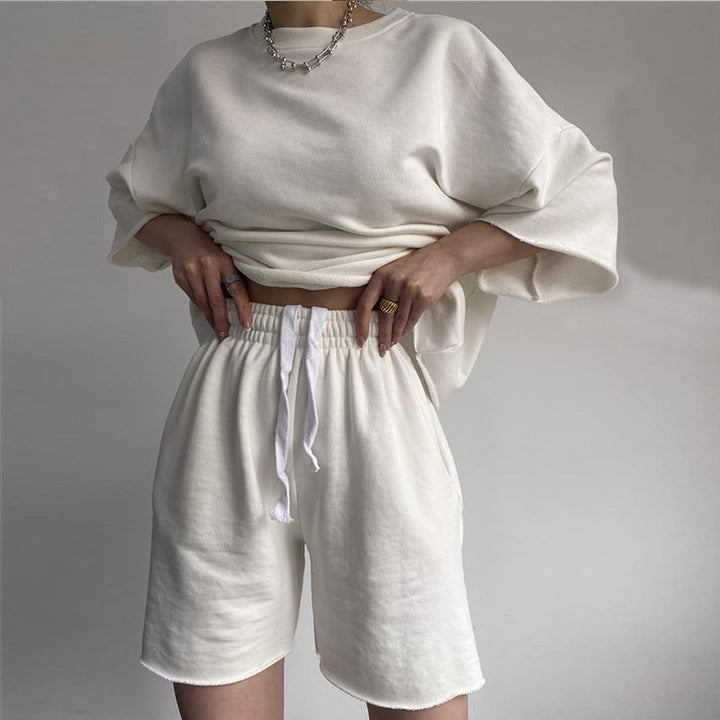 Damen lässiges Kurzarm-Oberteil und kurze Hose Set Drune