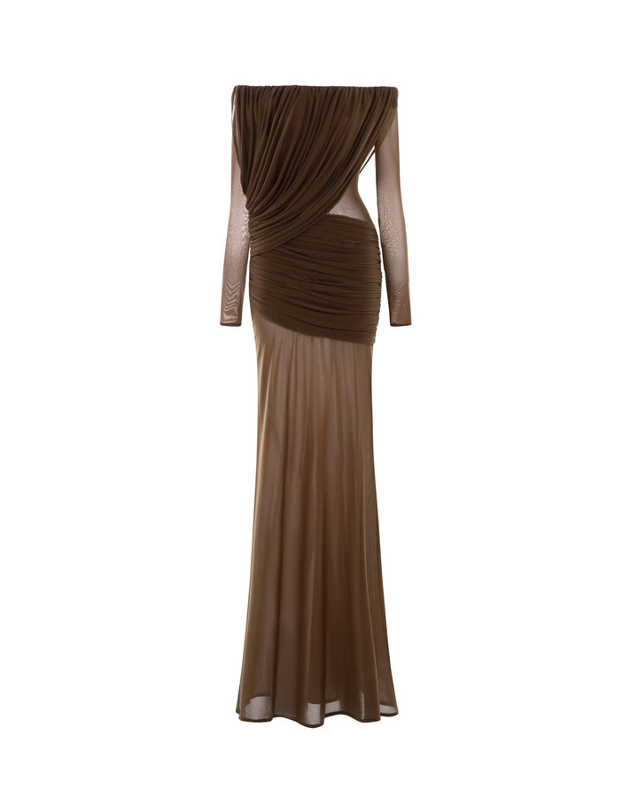 Damen elegantes Kleid mit asymmetrischer Drapierung Drune