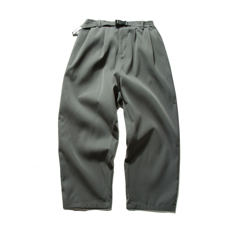 Herren Weitgeschnittene Relaxed-Hose mit elastischem Bund, Bundfalten und integriertem Webgürtel Drune