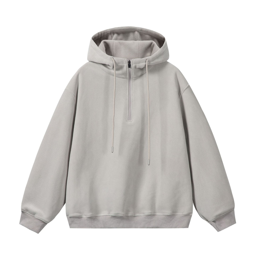 Unisex Oversize Fleece-Halbzip-Kapuzenpullover mit Kordelzug und Rippbündchen Drune
