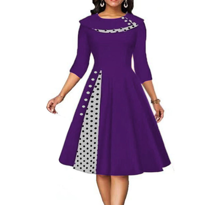 Damen Vintage Elegantes Kleid mit einzigartigem Polka-Dot-Design und ausgestelltem Rock Drune