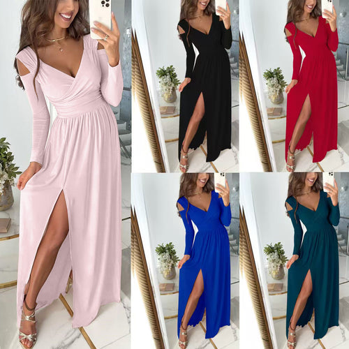 Damen Maxi-Kleid mit elegantem Wickeldesign und seitlichem Schlitz Drune