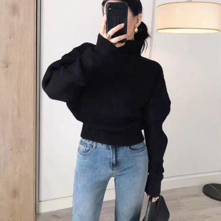 Damen modischer Rollkragenpullover mit strukturiertem Strickmuster und weiten Ärmeln Drune