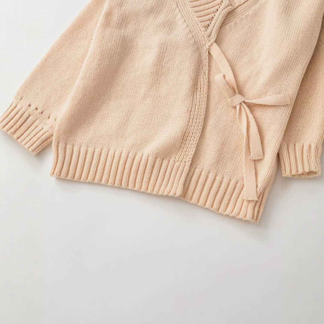 Damen Oversize Strickcardigan mit Bindegürtel und Schalkragen Drune