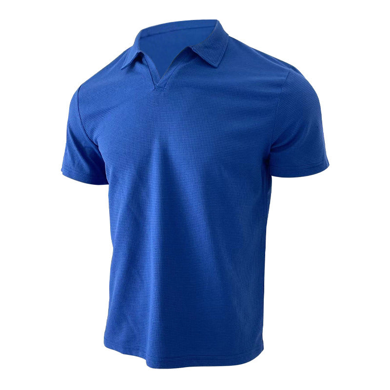 Herren nan leichtes Kurzarm-Polo aus Waffeljersey mit offenem V-Ausschnitt und Hemdkragen Drune