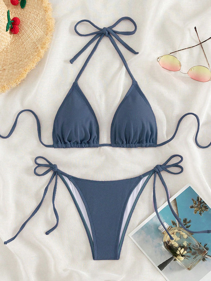 Damen Triangel-Bikini mit verstellbaren Bindebändern und seitlichen Schleifen Drune