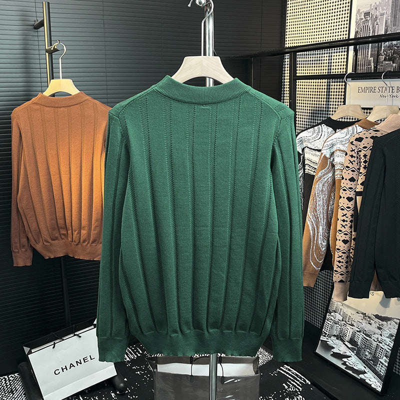 Herren Feinstrick-Pullover mit vertikaler Rippenstruktur und kurzem Stehkragen Drune