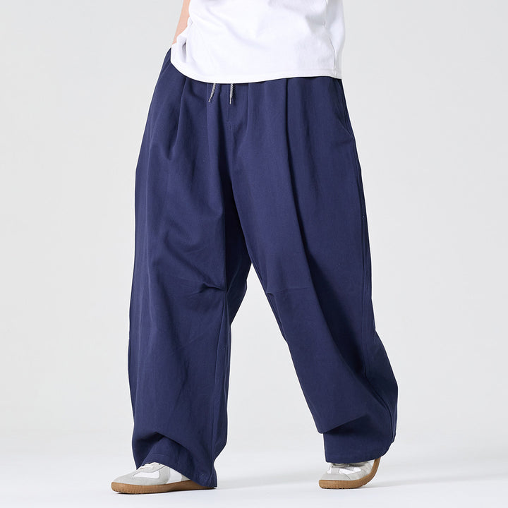 Herren Weite Relaxed-Fit Stoffhose mit Tunnelzug und Bundfalten Drune