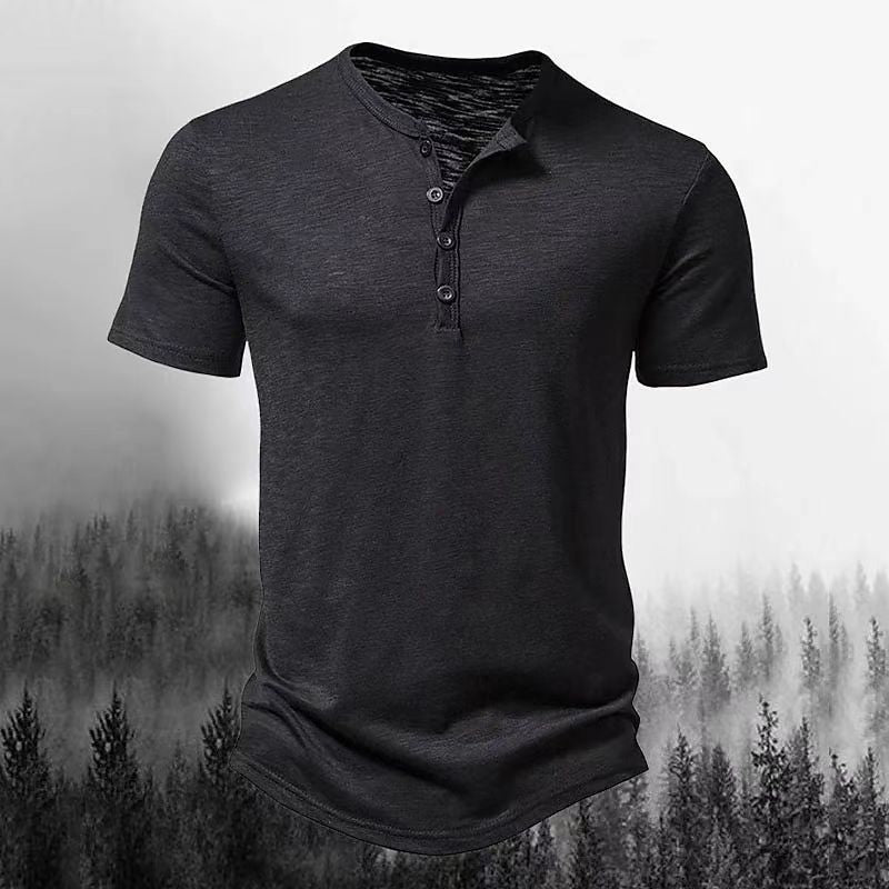 Herren Freizeit Kurzarm Henley Shirt mit Knopfleiste Drune
