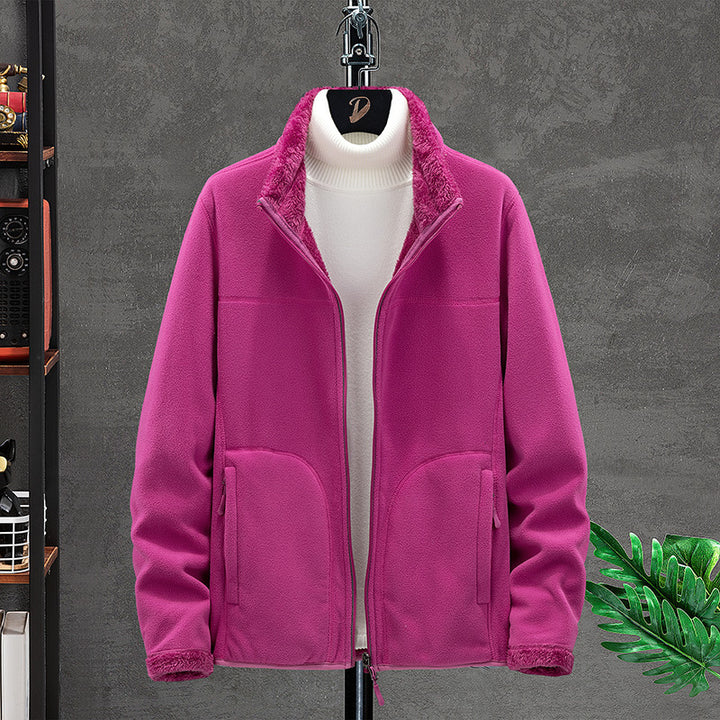 Damen Kuschelige Fleecejacke mit Teddyfutter, Stehkragen und Zwei Reißverschlusstaschen Drune