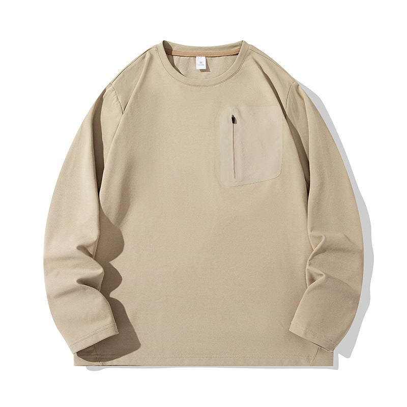 Unisex Oversize Langarm‑Sweatshirt mit Brustreißverschlusstasche und Rundhalsausschnitt Drune