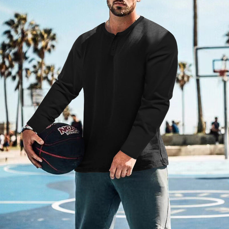 Herren nan lässiges Langarmshirt mit kurzer Knopfleiste, weichem Baumwolljersey und schmaler Silhouette Drune