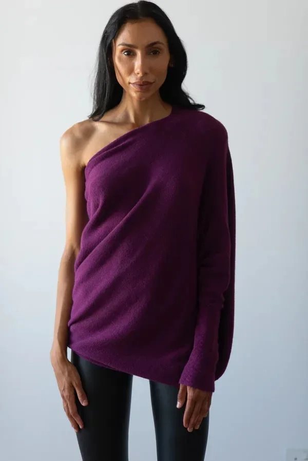 Damen lässiger Oversized Pullover mit Schulterfreies Design Drune