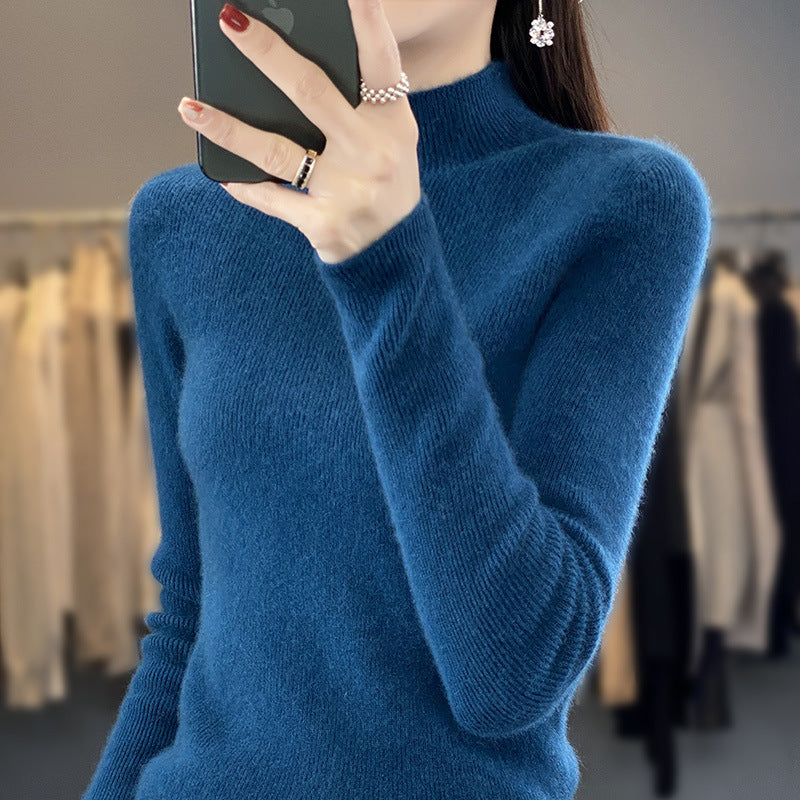 Damen Schlanker Feinstrick-Mockneckpullover aus feinem Angora‑Mix Drune