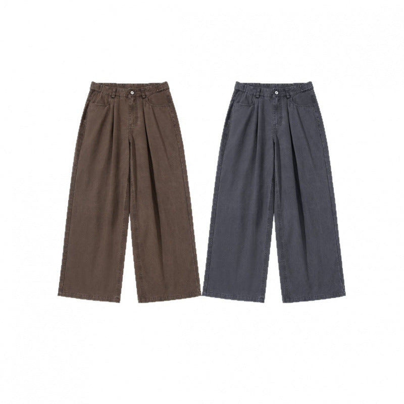 Damen Weite Bundfalten-Hose mit hoher Taille und weitem Bein Drune